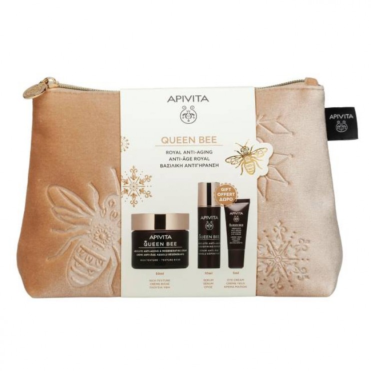 Apivita Queen Bee Absolute Anti Aging & Regenerating Cream Light Texture Κρέμα Απόλυτης Αντιγήρανσης & Αναγέννησης Ελαφριάς Υφής 50ml & Δώρο Mini Queen Bee Ορό Προσώπου 10ml & Mini Queen Bee Κρέμα Ματιών 5ml