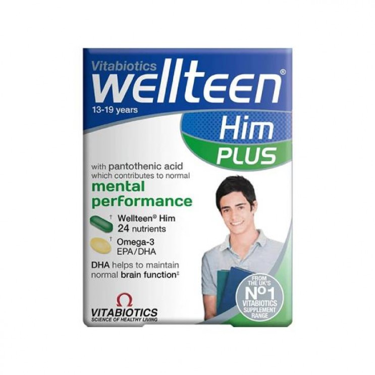 Vitabiotics Wellteen Him Plus 56tabs/caps | Πολυβιταμίνη για Έφηβους και Νεαρούς Άνδρες Ηλικίας 13-19 ετών, με Ωμέγα-3 Λιπαρά Οξέα
