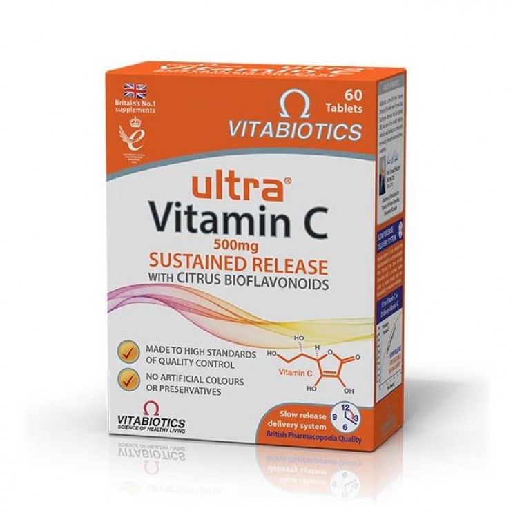 Vitabiotics Ultra Vitamin C Sustained Release with Citrus Bioflavonoids 500mg 60tabs | Βιταμίνη C σε Δισκία Παρατεταμένης Αποδέσμευσης για Ενίσχυση του Ανοσοποιητικού 