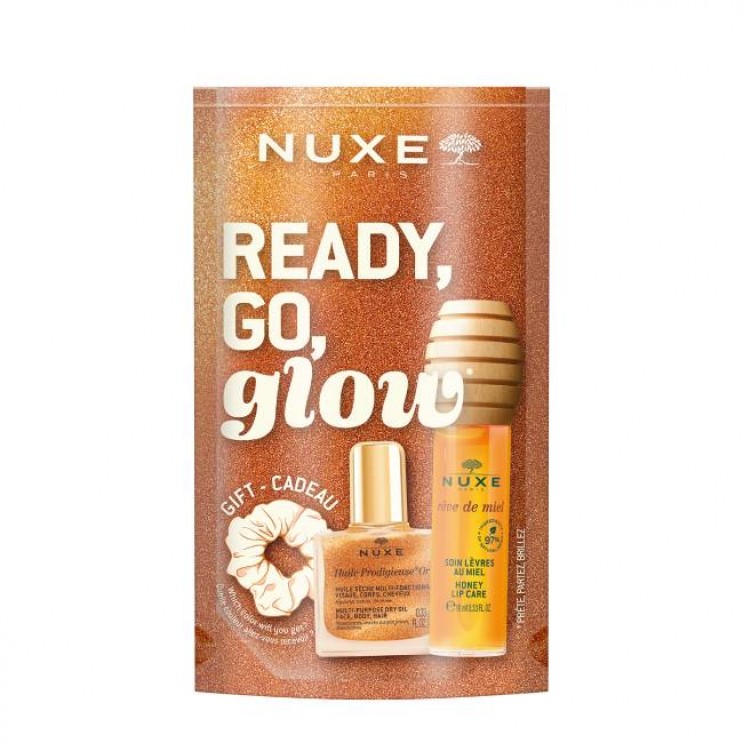 Nuxe Reve De Miel Honey Lip Care Oil Gloss Φροντίδα & Περιποίηση για τα Χείλη 10ml & Huile Prodigieuse Or Πολυχρηστικό Ιριδίζον Ξηρό Λάδι 10ml & Δώρο Scrunch Μαλλιών