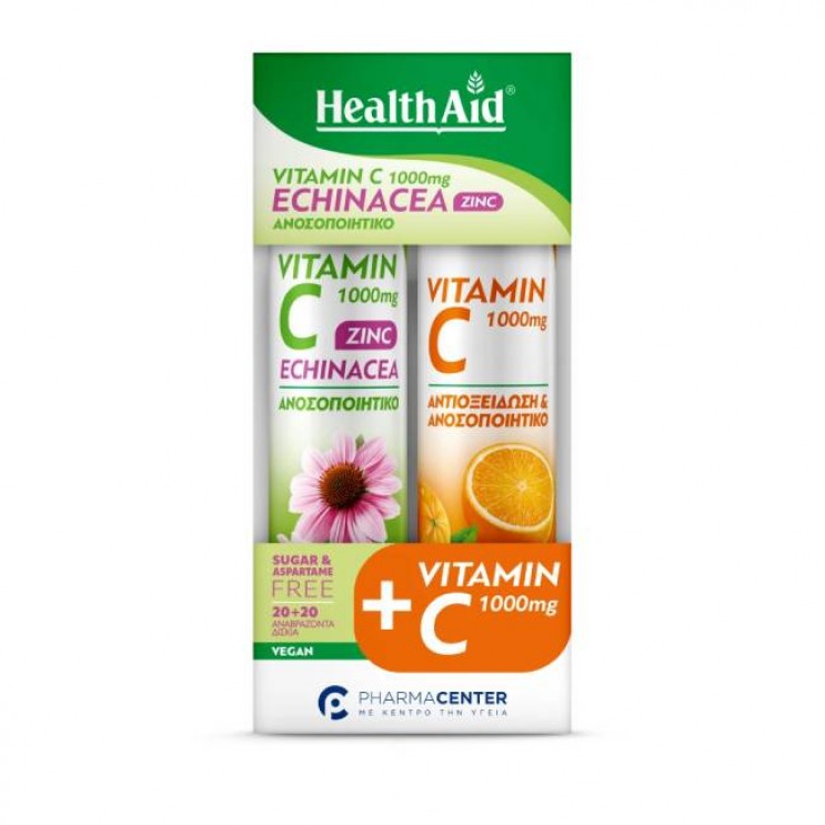 Health Aid Vitamin C 1000mg Echinacea Zinc, Συμπλήρωμα Διατροφής 20eff.tabs & Vitamin C 1000mg, Συμπλήρωμα Διατροφής με Βιταμίνη C 20eff.tabs