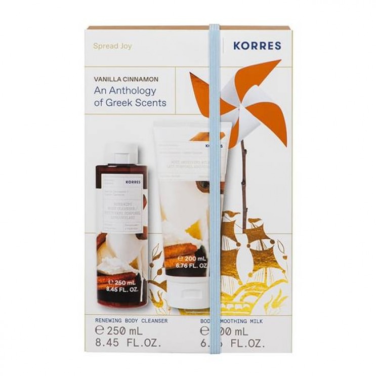 Korres Body Cleanser Vanilla Cinnamon Αφρόλουτρο Με Άρωμα Βανίλια-Κανέλα 250ml & Body Smoothing Milk  Γαλάκτωμα Σώματος Με Άρωμα Βανίλια & Κανέλα 200ml