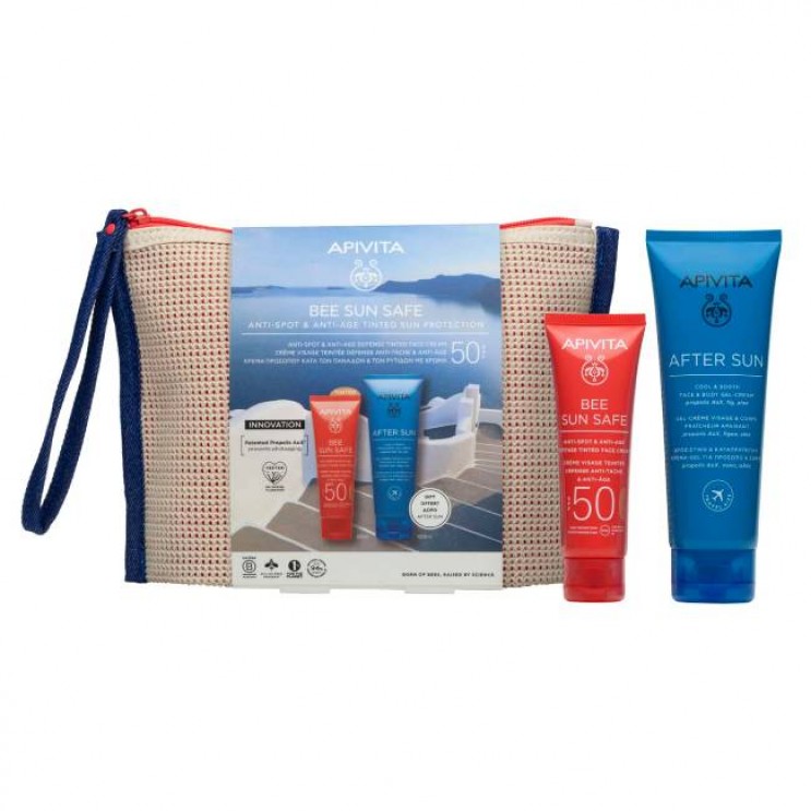 Apivita Bee Sun Safe Anti-Spot & Anti-Age Tinted Face Cream SPF50 Κρέμα Προσώπου Κατά των Πανάδων & των Ρυτίδων με Χρώμα 50ml & Δώρο After Sun για Πρόσωπο & Σώμα 100ml