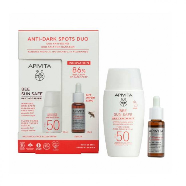 Apivita Bee Sun Safe Daily Age Repair Λεπτόρρευστη Κρέμα Προσώπου Κατά των Πανάδων & των Ρυτίδων 50ml & Δώρο C15 Propolis Correct Serum Αντιρυτιδικός & Αντιοξειδωτικός Ορός Λάμψης 10ml