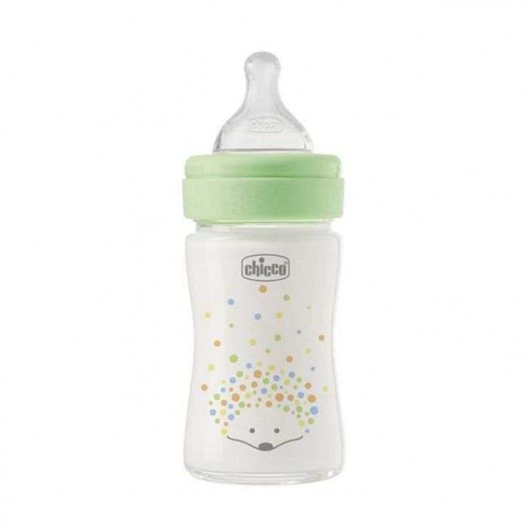 Chicco Baby Bottle Perfect Easy Green 150ml | Γυάλινο Μπιμπερό Κατά των Κολικών Σκαντζοχοιράκι για 0m+