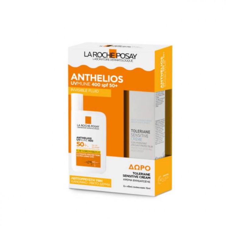 La Roche Posay Anthelios UVmune 400 Invisible Fluid SPF50 Λεπτόρρευστη Αντηλιακή Κρέμα Προσώπου με Άρωμα 50ml & Δώρο Ενυδατική Κρέμα Toleriane Sensitive 15ml