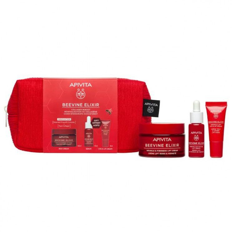 Apivita Beevine Elixir Wrinkle & Firmness Lift Cream Rich Αντιρυτιδική Κρέμα για Σύσφιξη + Lifting Πλούσιας Υφής 50ml & Δώρο Mini Beevine Elixir Ορός Προσώπου 10ml & Αντιρυτιδική Κρέμα Lifting για Μάτια & Χείλη 5ml