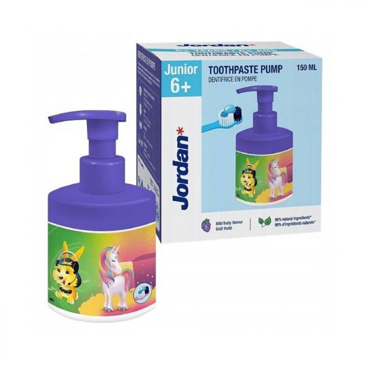 Jordan Junior Toothpaste Pump 6+, 150ml | Παιδική Οδοντόκρεμα με Αντλία για Παιδιά 6+ Ετών με Γεύση Φρούτων