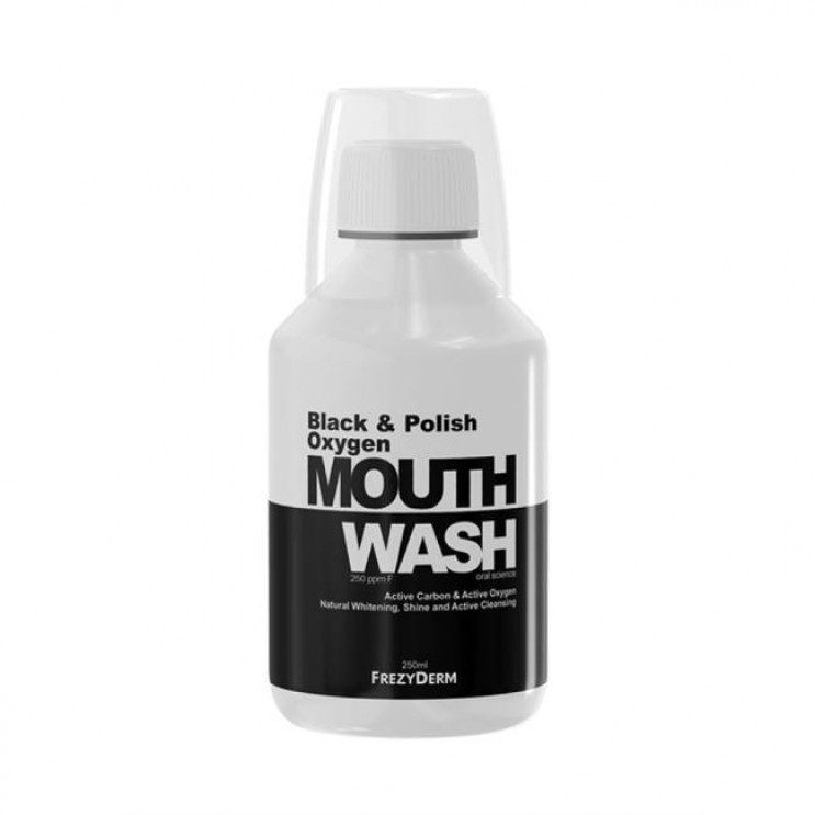 Frezyderm Black & Polish Oxygen Mouthwash 250ml | Στοματικό Διάλυμα για Φυσική Λεύκανση με Ενεργό Άνθρακα και Ενεργό Οξυγόνο