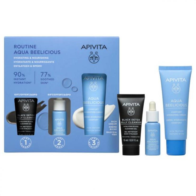 Apivita Aqua Beelicious Comfort Hydrating Cream Rich Texture Απαλή Κρέμα Ενυδάτωσης Πλούσιας Υφής 40ml & Δώρο Μαύρο Gel Καθαρισμού 15ml & Δώρο Booster Αναζωογόνησης & Ενυδάτωσης 10ml 