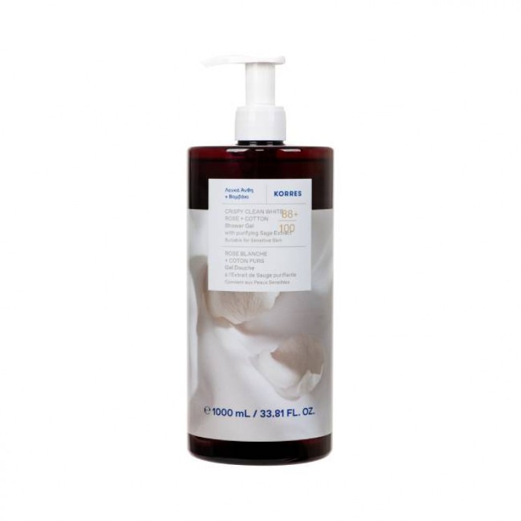 Korres Body Cleanser White Rose & Cotton 1lt | Αφρόλουτρο με Άρωμα Λευκά Άνθη και Βαμβάκι