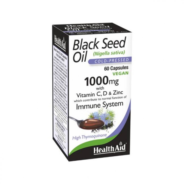 Health Aid Black Seed Oil 1000mg 60caps | Συμπλήρωμα Διατροφής με Έλαιο Μαύρου Κύμινου, Ψευδάργυρο & Βιταμίνη C & D3