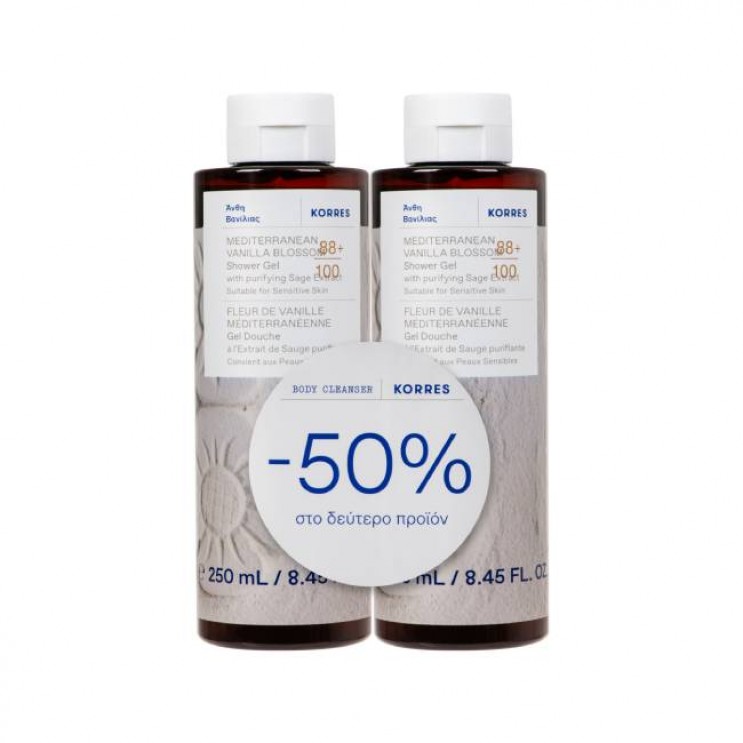 Korres Body Cleanser Mediterranean Vanilla Blossom 2x250ml | Αφρόλουτρο με Άρωμα Άνθη Βανίλιας