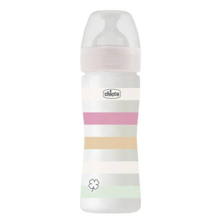 Chicco Baby Bottle Well Being Μπιμπερό Πλαστικό Colors Pink 2+m 250ml | Μπιμπερό με Θηλή Σιλικόνης Μέτριας Ροής σε Χρώμα Ροζ