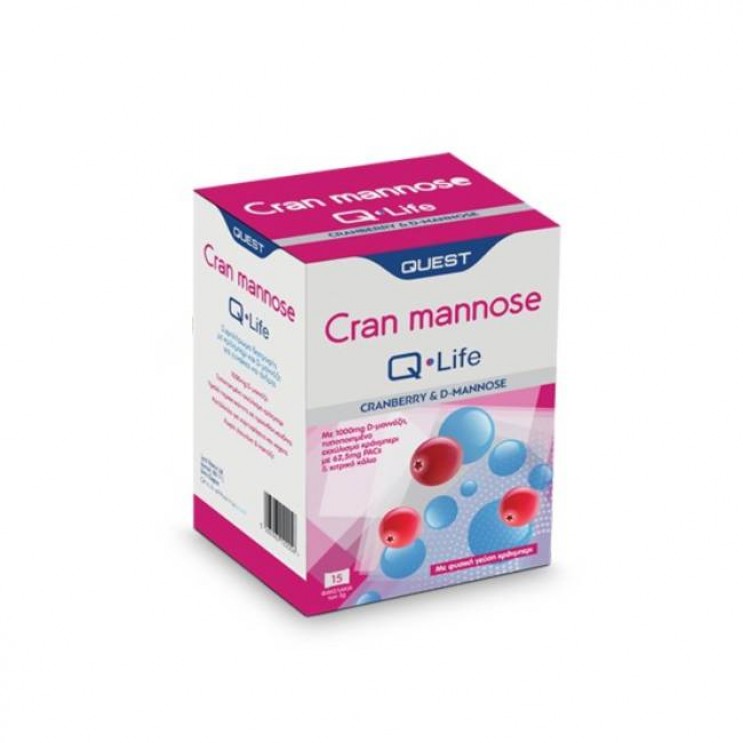 Quest Cran Mannose Q-Life 15sachets | Συμπλήρωμα Διατροφής D-Μαννόζης, Κράνμπερι & Κιτρικού Καλίου