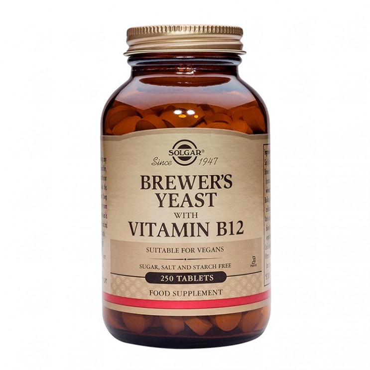 Solgar Brewer's Yeast with Vitamin B12 500mg 250tabs. | Συμπλήρωμα Διατροφής Μαγιά Μπύρας Με Βιταμίνη Β12