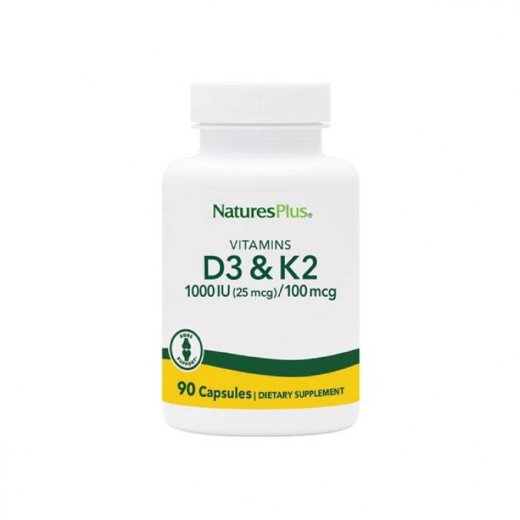 Natures Plus Vitamin D3 1000iu & Vitamin K2 100mcg 90caps | Συνεργική Φόρμουλα Βιταμινών D3 και K2