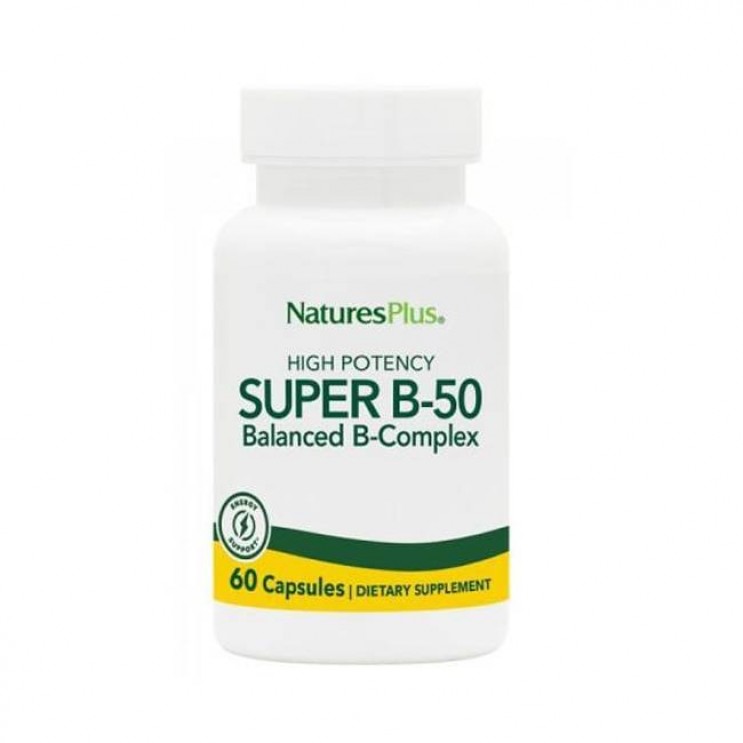 Nature's Plus Super B-50 Complex, 60caps | Συμπλήρωμα Διατροφής με Σύμπλεγμα Βιταμινών Β