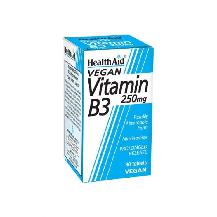 Health Aid Vegan Vitamin B3 (Niacin) 250mg 90 tabs | Συμπλήρωμα Διατροφής Βιταμίνη Β3, Νιασίνη