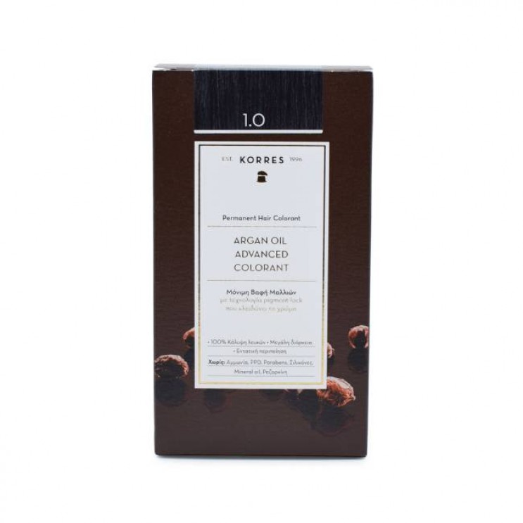 Korres Argan Oil Advanced Colorant 1.0 Black | Μόνιμη Βαφή Μαλλιών Argan Oil 1.0 Μαύρο