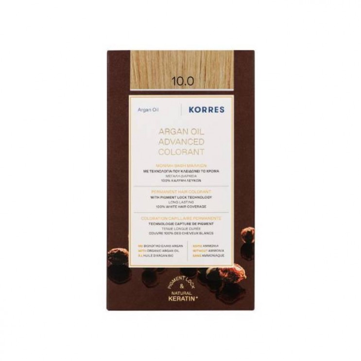 Korres Argan Oil Advanced Colorant 10.0 Platinum Blonde | Μόνιμη βαφή μαλλιών Argan Oil 10.0 Ξανθό Πλατίνας