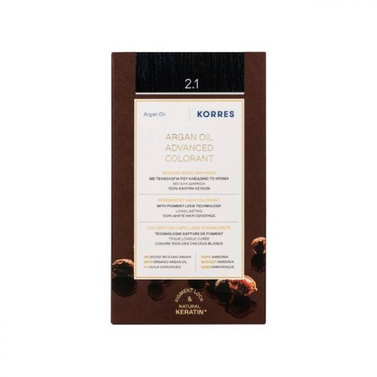 Korres Argan Oil Advanced Colorant 2.1 Blue Black | Μόνιμη Βαφή Μαλλιών Argan Oil 2.1 Μαύρο Μπλε ΦΡΟΝΤΙΔΑ ΜΑΛΛΙΩΝ