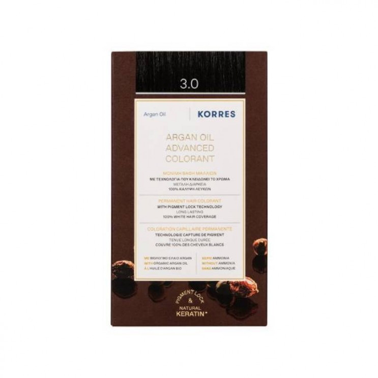 Korres Argan Oil Advanced Colorant 3.0 Dark Brown | Μόνιμη Βαφή Μαλλιών Argan Oil 3.0 Σκούρο Καφέ