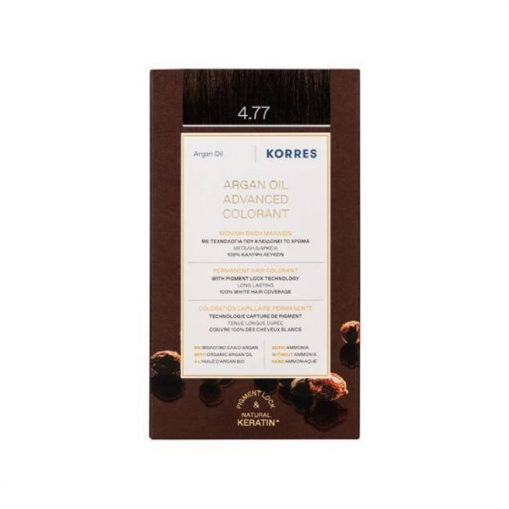 Korres Argan Oil Advanced Colorant 4.77 Dark Chocolate | Μόνιμη Βαφή Μαλλιών Argan Oil 4.77 Σκούρο Σοκολατί