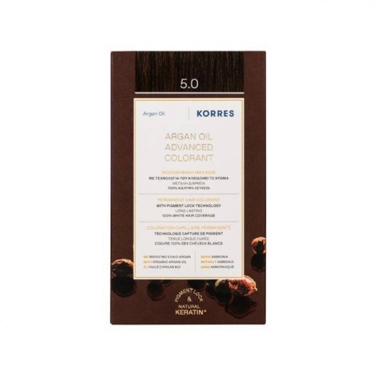 Korres Argan Oil Advanced Colorant 5.0 Light Brown | Μόνιμη Βαφή Μαλλιών Argan Oil 5.0 Aνοιχτό Καφέ