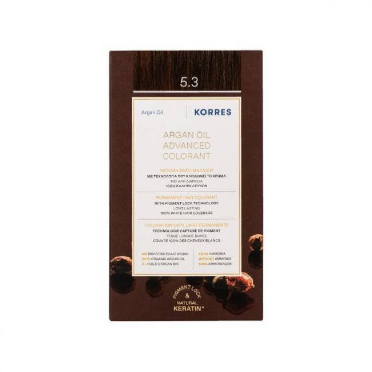 Korres Argan Oil Advanced Colorant 5.3 Golden/ Honey Light Brown | Μόνιμη Βαφή Μαλλιών Argan Oil 5.3 Καστανό Ανοιχτό Μελί