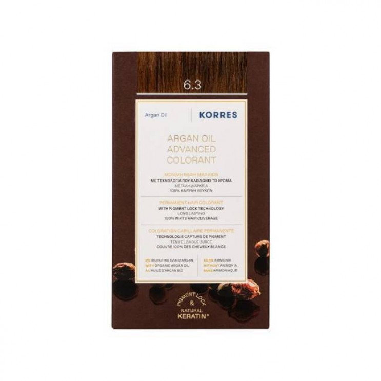 Korres Argan Oil Advanced Colorant 6.3 Golden Honey Dark Blonde | Μόνιμη Βαφή Μαλλιών Argan Oil 6.3 Ξανθό Σκούρο Χρυσό