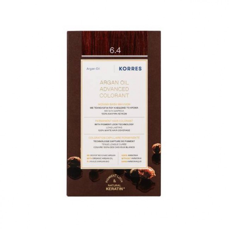 Korres Argan Oil Advanced Colorant 6.4 Coper Dark Blonde | Μόνιμη Βαφή Μαλλιών Argan Oil 6.4 Ξανθό Σκούρο Χάλκινο