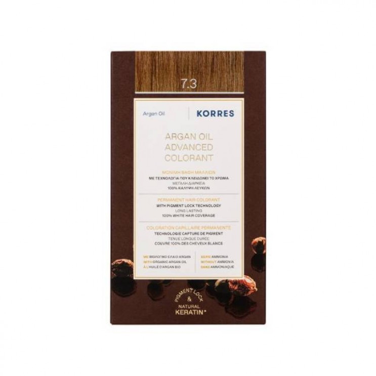 Korres Argan Oil Advanced Colorant 7.3 Golden/ Honey Blonde | Μόνιμη Βαφή Μαλλιών Argan Oil 7.3 Ξανθό Χρυσό / Μελί