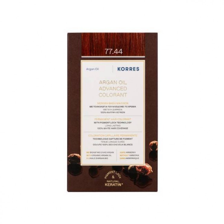 Korres Argan Oil Advanced Colorant 77.44 Intense Copper Blonde | Μόνιμη Βαφή Μαλλιών Argan Oil 77.44 Ξανθό Έντονο Χάλκινο