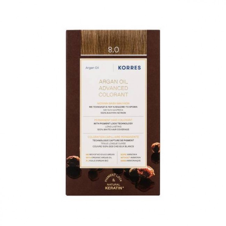 Korres Argan Oil Advanced Colorant 8.0 Light Blonde | Μόνιμη Βαφή Μαλλιών Argan Oil 8.0 Aνοιχτό Ξανθό