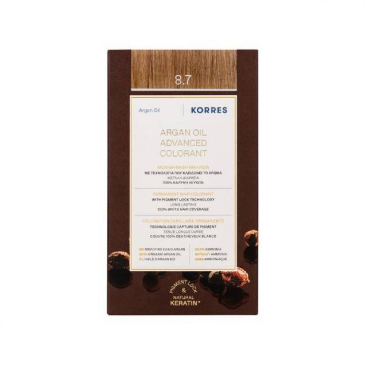 Korres Argan Oil Advanced Colorant 8.7 Toffee | Μόνιμη Βαφή Μαλλιών Argan Oil 8.7 Καραμέλα