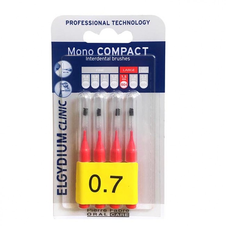Elgydium Clinic Mono Compact 0,7mm 4 τμχ | Μεσοδόντια Βουρτσάκια Κόκκινα