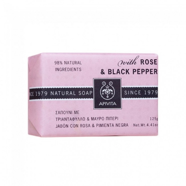Apivita Natural Soap With Rose And Black Pepper 125g | Σαπούνι Με Τριαντάφυλλο Και Μαύρο Πιπέρι