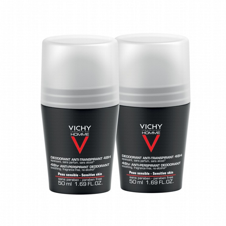Vichy Homme 48h Deodorant Roll On 2x50ml | Ανδρικό Αποσμητικό για Ευαίσθητες Επιδερμίδες (με έκπτωση -50% στο δεύτερο προϊόν) ΦΡΟΝΤΙΔΑ ΓΙΑ ΤΟ ΣΩΜΑ