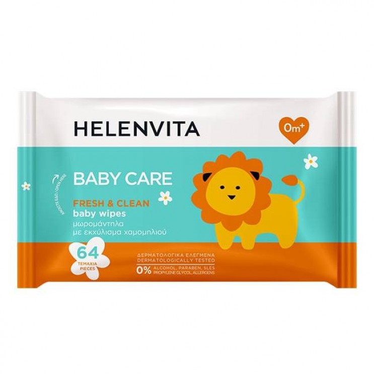 Helenvita Baby Wipes Fresh & Clean 64τμχ | Μωρομάντηλα Με Χαμομήλι 