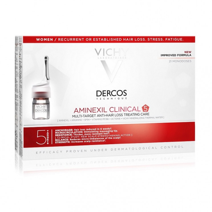 Vichy Dercos Aminexil Clinical 5 Women 21x6ml | Αμπούλες Τριχόπτωσης για Γυναίκες, 21 Μονοδόσεις x 6ml  Τριχόπτωση