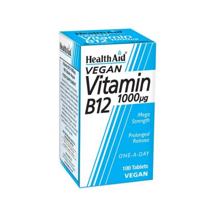 Health Aid Vegan Vitamin B12 1000mg,100tabs | Συμπλήρωμα Διατροφής Βραδείας Αποδέσμευσης με Βιταμίνη Β12