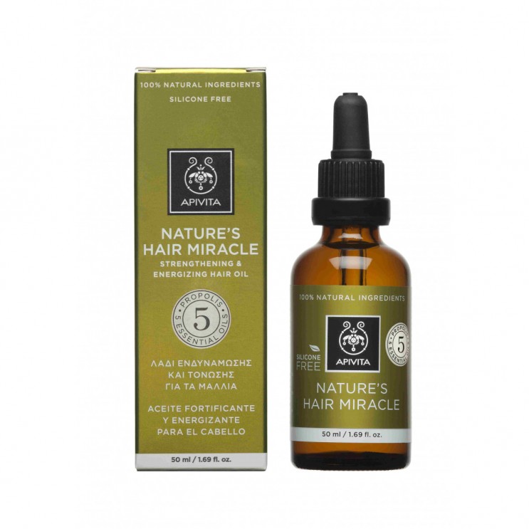 Apivita Nature’s Hair Miracle Oil 50ml | Λάδι Ενδυνάμωσης & Τόνωσης με Πρόπολη & 5 Αιθέρια Έλαια  ΦΡΟΝΤΙΔΑ ΜΑΛΛΙΩΝ