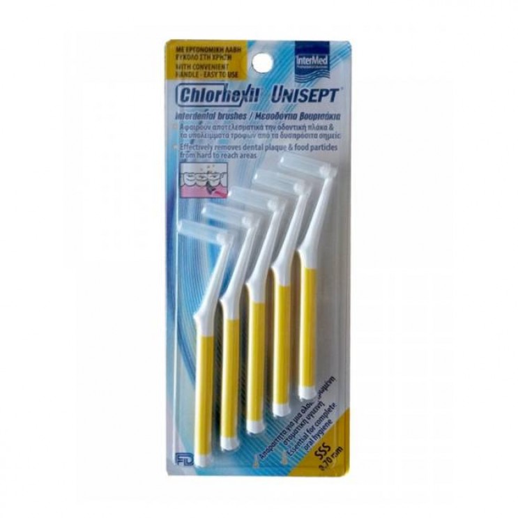 Intermed Chlorhexil Interdental brushes SSS Fine 0.70mm, 5τμχ | Μεσοδόντια Βουρτσάκια Κίτρινα