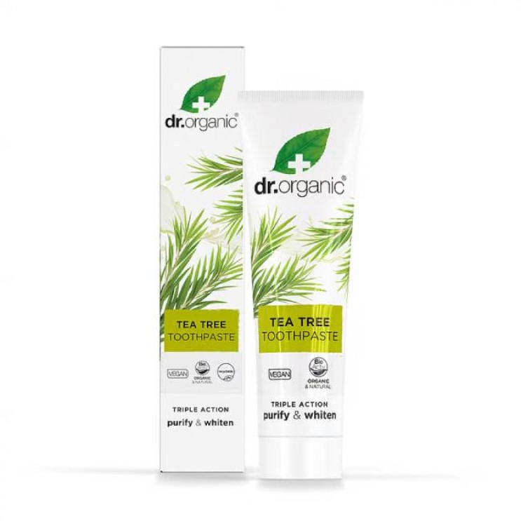 Dr. Organic Tea Tree Toothpaste  100ml | Αντιδακτηριακή Οδοντόκρεμα Τριπλής Δράσης με Βιολογικό  Τεϊόδεντρο