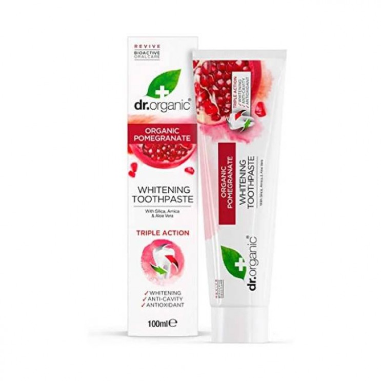 Dr. Organic Pomegranate Toothpaste,100ml |  Οδοντόκρεμα Τριπλής Δράσης με Λευκαντικές Ιδιότητες 