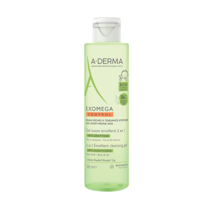 A-Derma Exomega Control 2in1 Gel Lavant Emollient 200ml | Αφριζον Ζελ Καθαρισμού 2 σε 1 για Ξηρό Δέρμα με Τάση Ατοπικού Εκζέματος ΦΡΟΝΤΙΔΑ ΓΙΑ ΤΟ ΣΩΜΑ