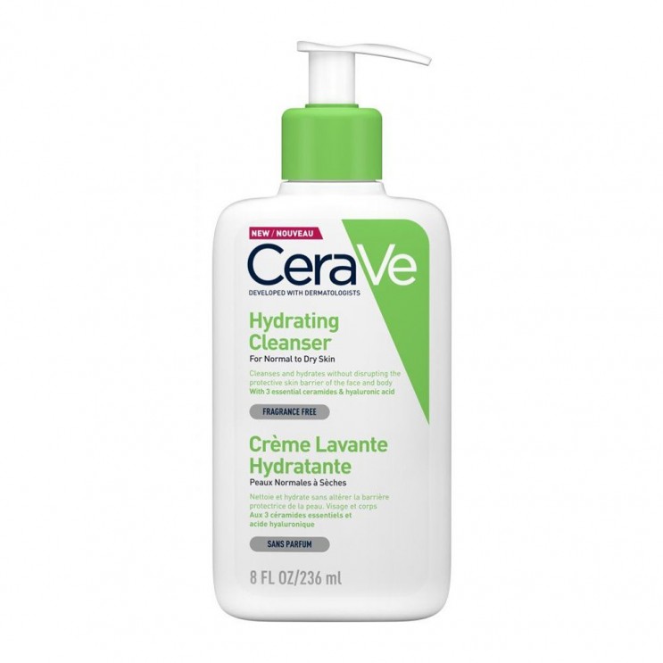CeraVe Hydrating Cleanser Cream 236ml | Ενυδατική Μη Αφρίζουσα Κρέμα Καθαρισμού για Πρόσωπο και Σώμα με Υαλουρονικό Οξύ, Ceramides και Γλυκερίνη