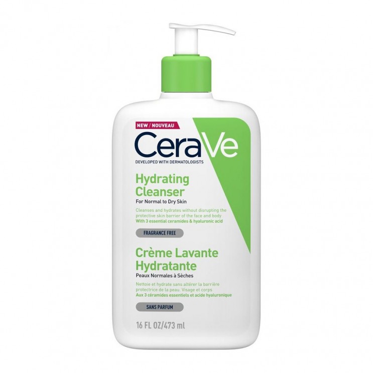 CeraVe Hydrating Cleanser Cream 473ml | Ενυδατική Μη Αφρίζουσα Κρέμα Καθαρισμού για Πρόσωπο και Σώμα με Υαλουρονικό Οξύ, Ceramides και Γλυκερίνη
