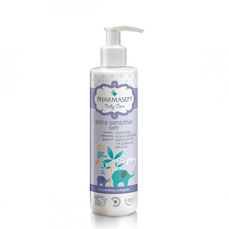 Pharmasept Baby Care Extra Sensitive Bath 250ml | Πολύ Απαλό Βρεφικό Αφρόλουτρο για Xρήση από την Πρώτη Ημέρα, για Σώμα & Μαλλιά